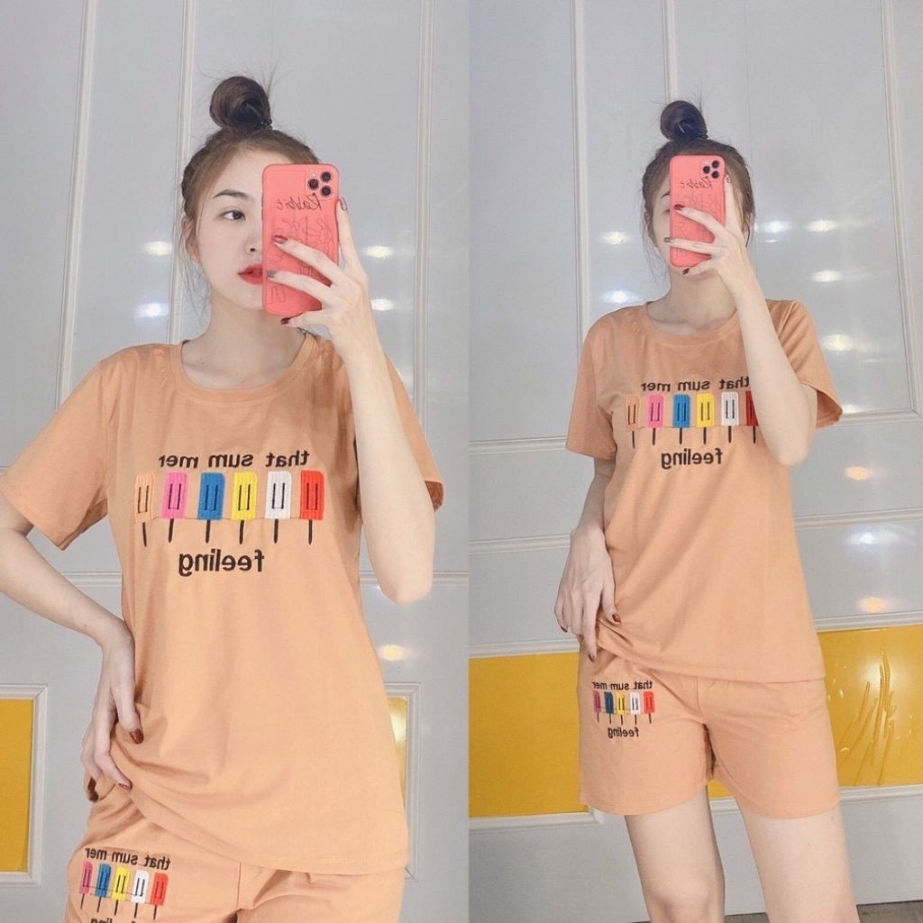 Bộ quần áo nữ mùa hè ESHOP bigsize mặc nhà thun cotton thể thao quần đùi đi biển chơi ngủ trung niên đẹp ESHOP BD08