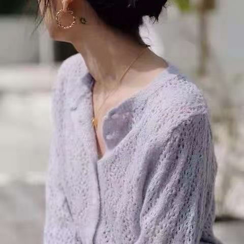 Áo Khoác Cardigan Dệt Kim Mỏng Màu Tím Phong Cách Thời Trang Xuân Hè Mới Dành Cho Nữ
