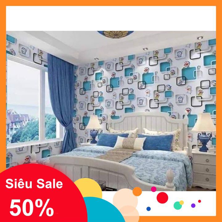 Giấy dán tường doraemon ô vuông siêu đẹp
