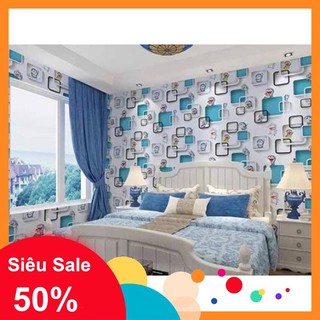 Giấy dán tường doraemon ô vuông siêu đẹp