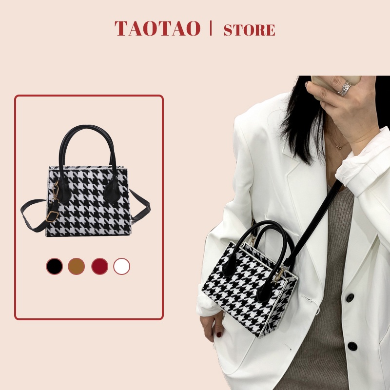 túi hộp vuông houndstooth túi đeo chéo nữ caro túi xách thời trang giáng sinh