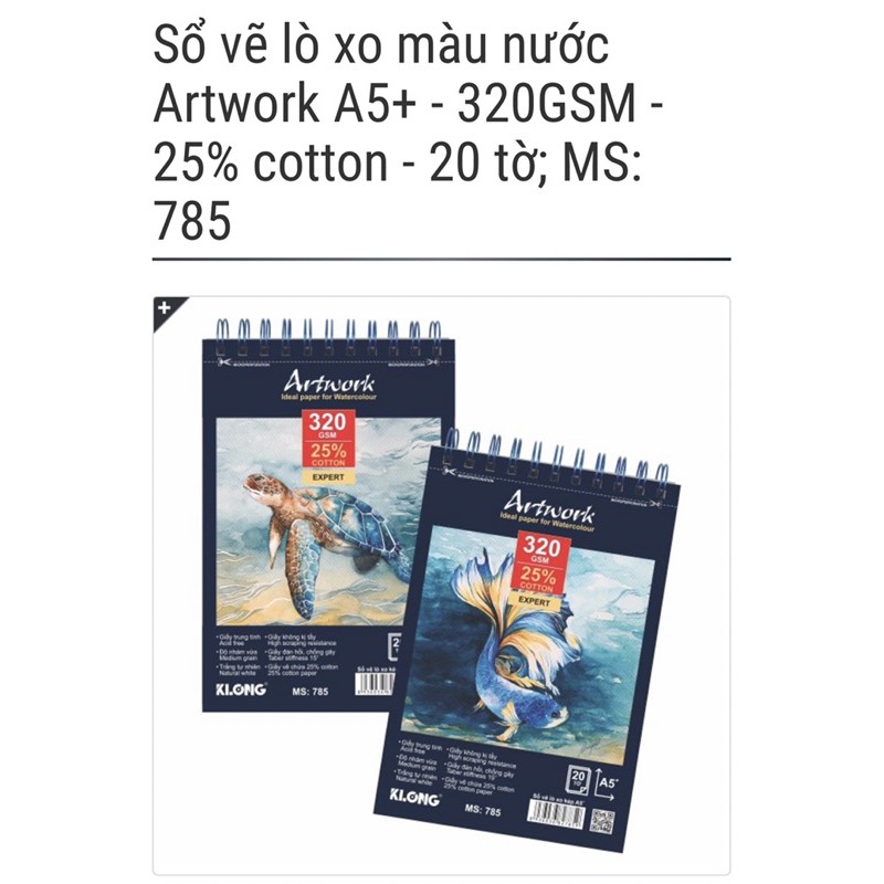 [chính hãng] KLONG - Sổ vẽ màu nước định lượng 320gsm, 25% cotton gáy lò xo