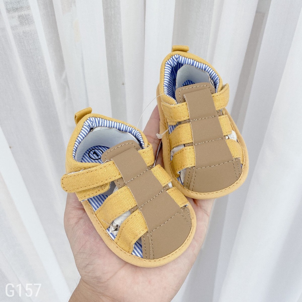 G157 Giày sandal  bít mũi  vàng , sọc nâu đế vải nhẹ mềm mại êm chân cho bé mang Tết  của Mama ơi - Thời trang cho bé