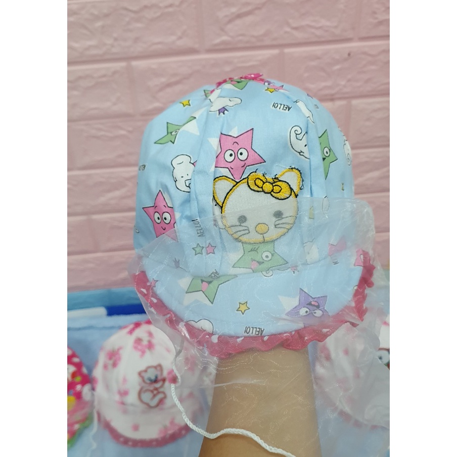 Mũ kèm khăn voan bé gái sơ sinh mẫu công chúa