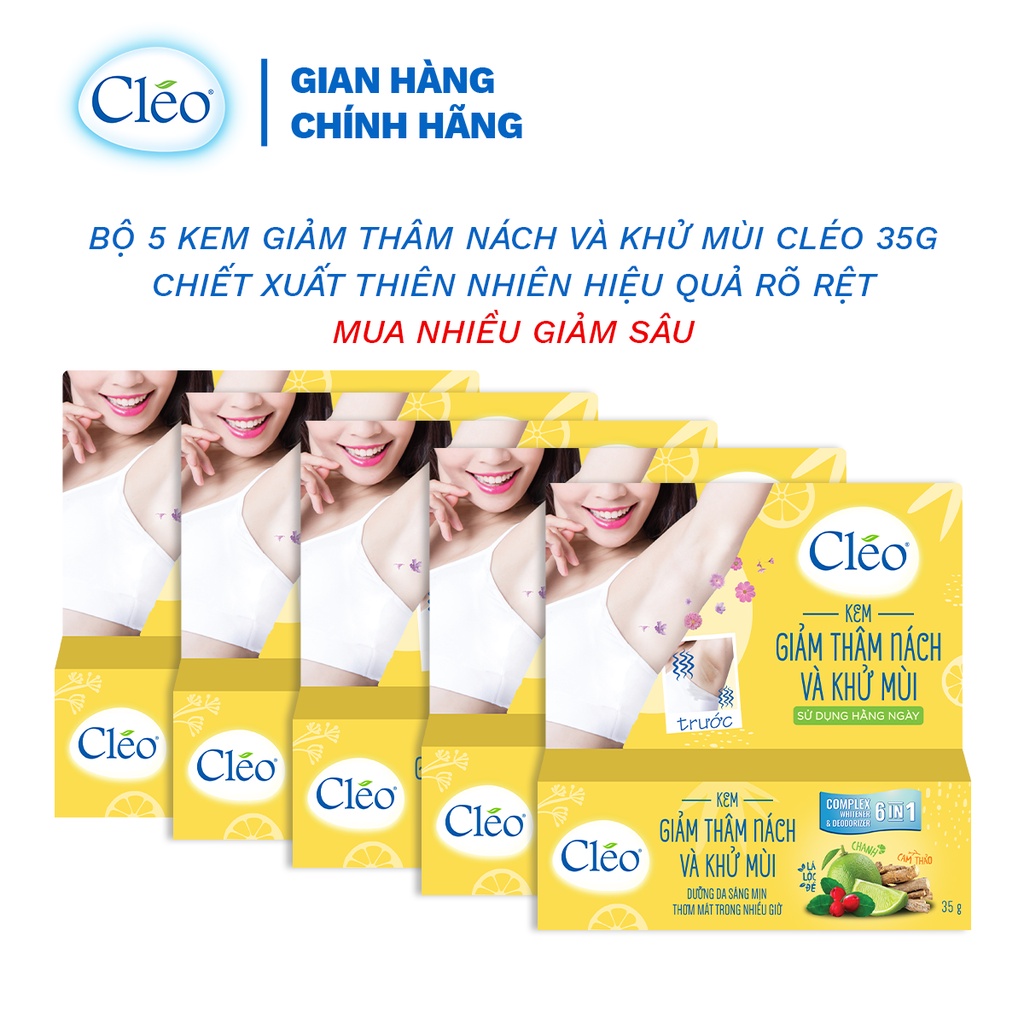 Bộ 5 kem giảm thâm nách và khử mùi Cleo 35g chiết xuất thiên nhiên