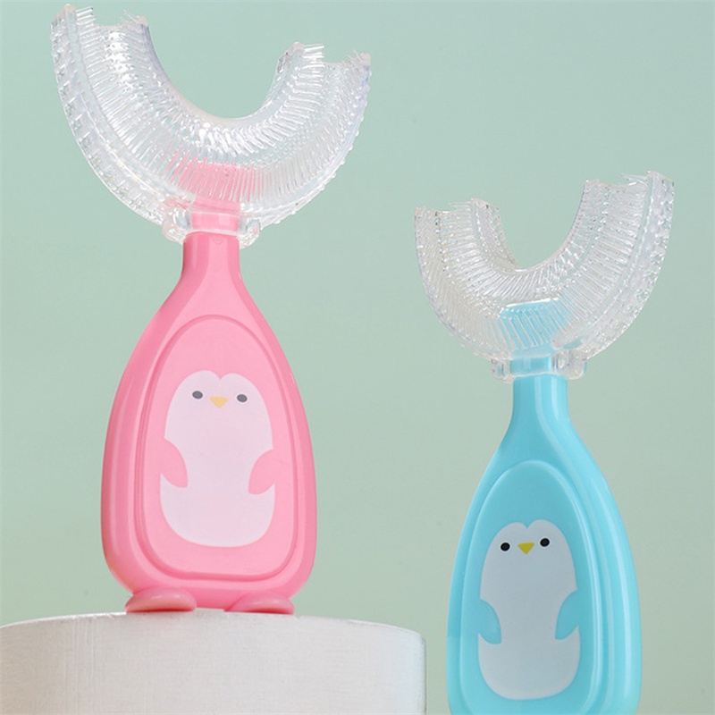 [Hàng mới về] Bàn chải đánh răng hình chữ U bằng silicone mềm xoay được 360 độ màu macaron 2021 cho trẻ em