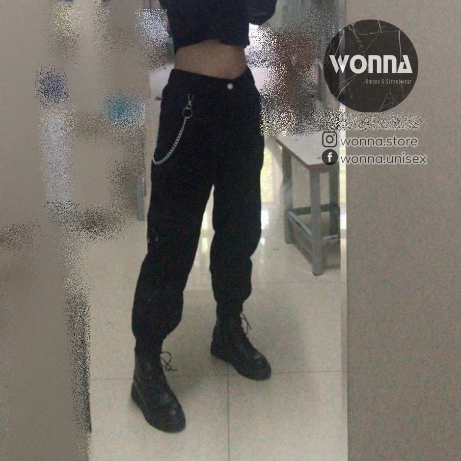 Quần jogger BLACKPINK LISA, ROSÉ & Hyuna Kaki Nam Nữ Dây Xích Cá Tính Ulzzang Kpop Cheap Moment