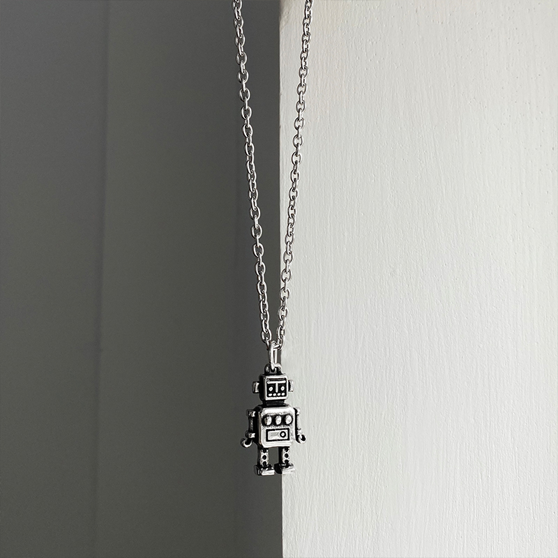 Vòng Cổ Kim Loại Mặt Hình Robot Cá Tính Thời Trang Phong Cách Hip Hop