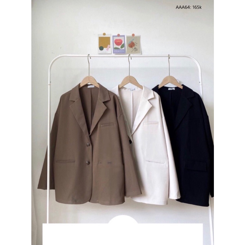 Áo khoác vest 2 nút nữ dài tay Hàn Quốc dáng rộng tay dài bigsize túi nắp công sở cá tính thời trang CHIBEST AAA64