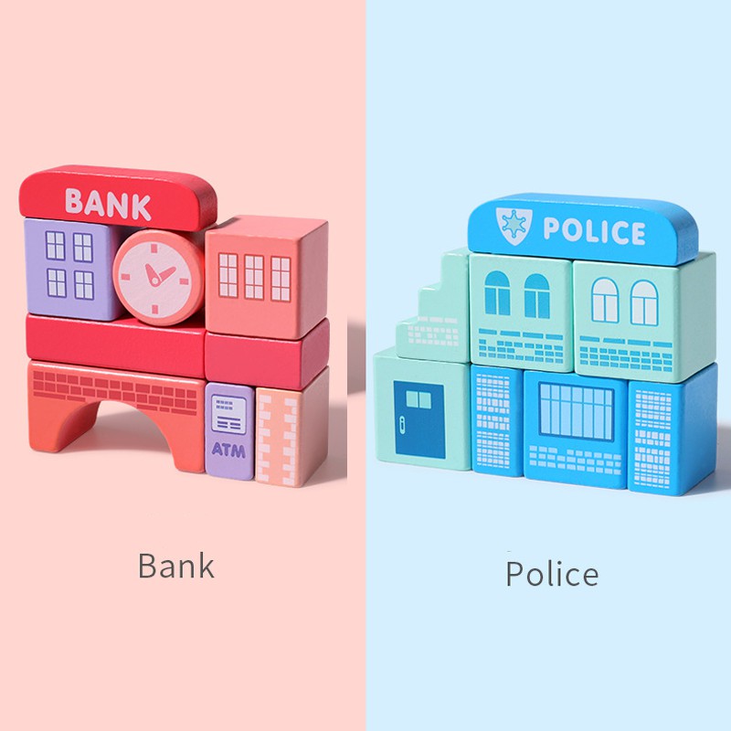 Mô hình thành phố, đồ chơi lắp ghép, xây dựng bằng gỗ