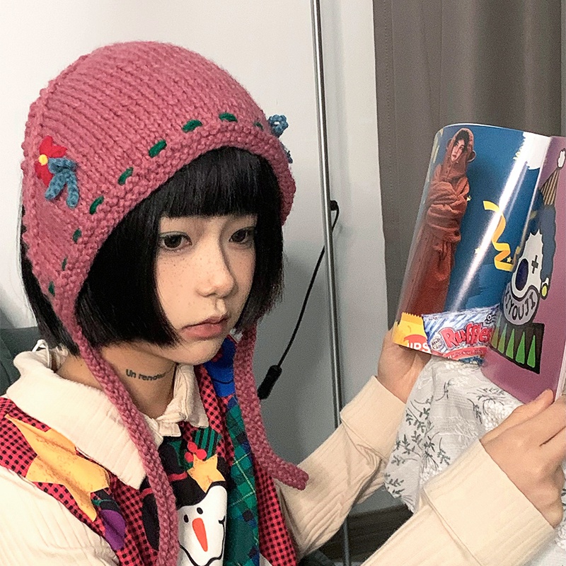 Mũ Len Dệt Kim Thủ Công Bảo Vệ Tai Kiểu Vintage Dễ Thương Cho Bé Gái