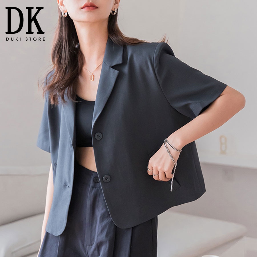 Áo khoác áo vest blazer nữ màu xám đen cao cấp - DUKI STORE