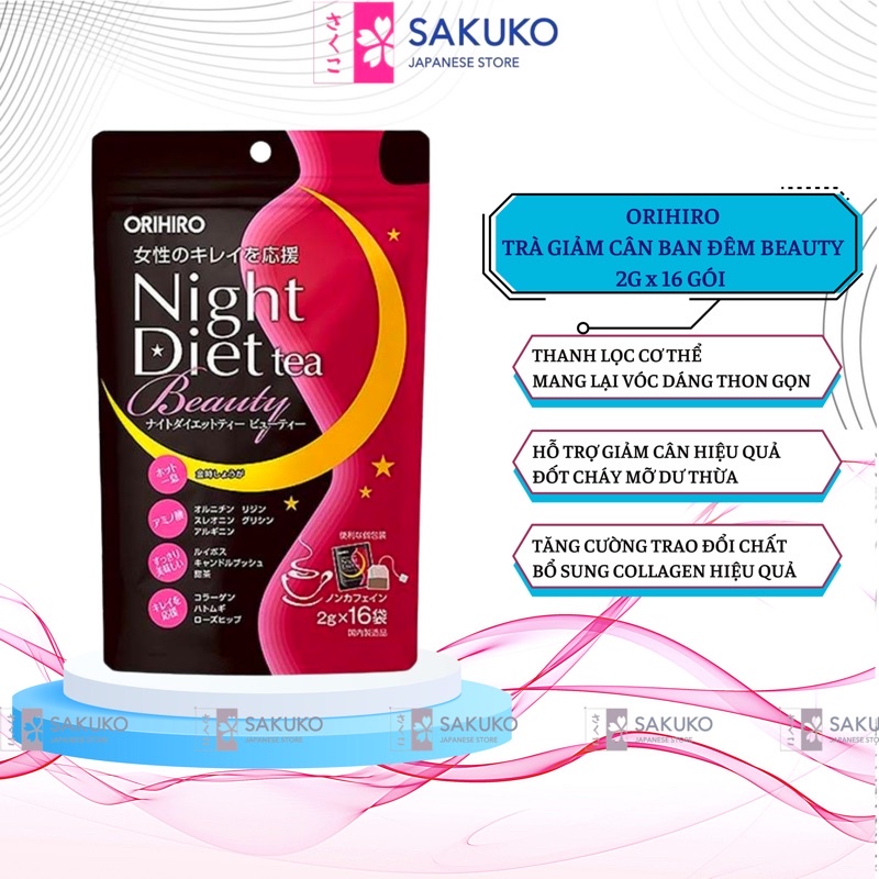 Trà Giảm Cân Túi Lọc, Trà Thảo Mộc Tiêu Giảm Mỡ Bụng Ban Đêm BEAUTY ORIHIRO Nhật Bản - SAKUKO
