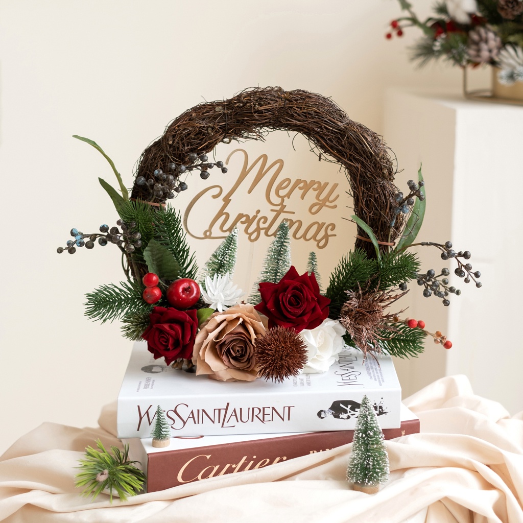 Vòng hoa treo cửa đẹp - vòng hoa trang trí giáng sinh noel nổi bật phong cách Hàn Quốc mang thương hiệu BÔNG BY CATT