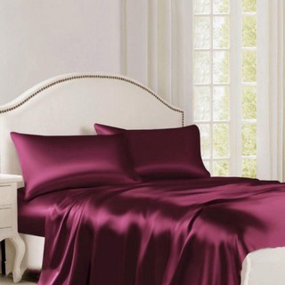 Bộ ga gối phi lụa 4 món lan pham bedding màu đỏ mận