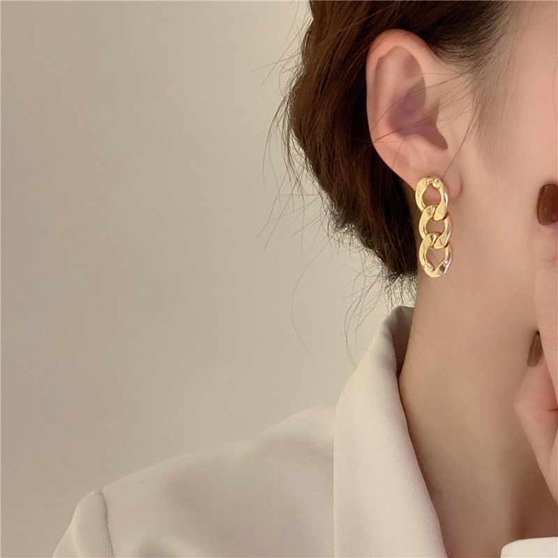 Khuyên Tai Dây Xích Chất Liệu Kim Loại C33 Phong Cách Hàn Quốc