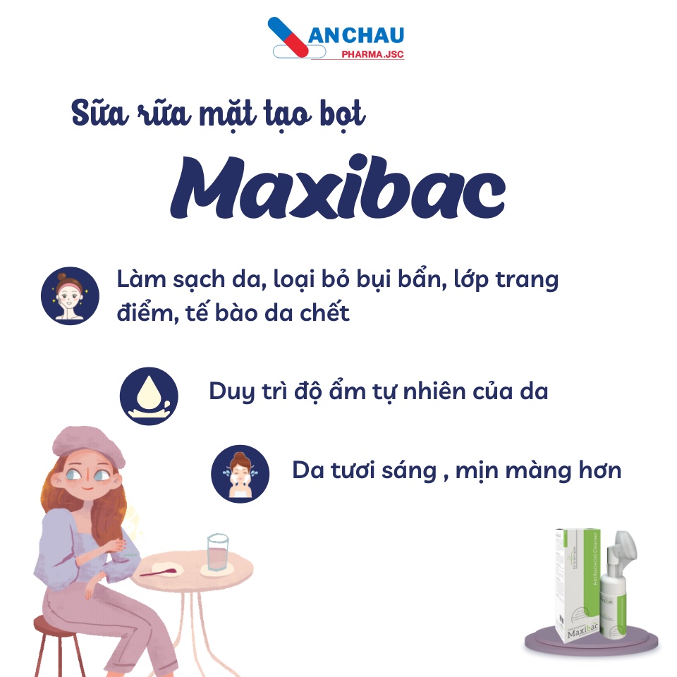 Sữa rửa mặt, srm đầu cọ tạo bọt lành tính, giảm mụn, trắng da, tẩy tế bào chết cho da dầu, da khô - MAXIBAC chính hãng