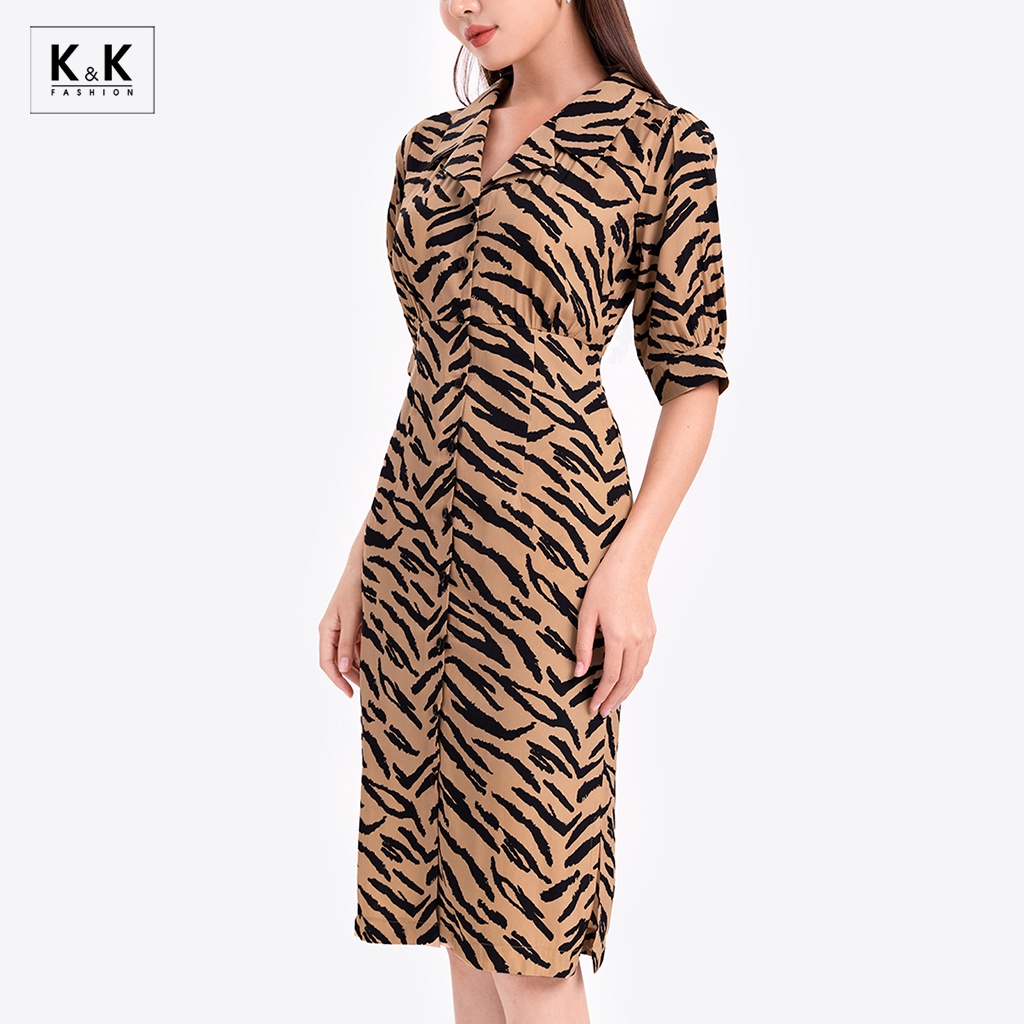 Đầm Chữ A Cổ Đan Tông Tay Lỡ K&K Fashion KK110-03 Họa Tiết Chất Liệu Chéo Ý
