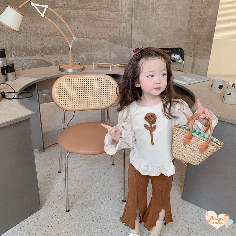 Bộ Áo Hoa + Quần Ống Rộng Thoáng Khí Dễ Thương Cho Bé Gái
