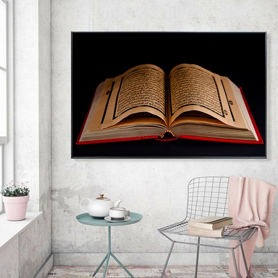 Tranh Vải Bạt Treo Tường In Thư Pháp Đạo Hồi Giáo Trang Trí Phòng Khách