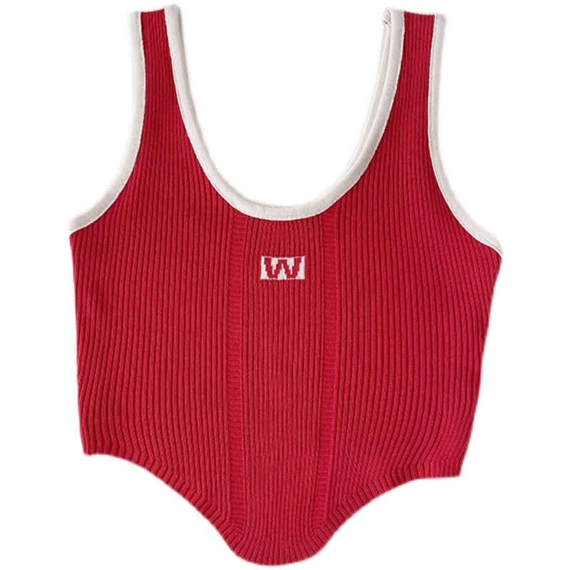 Áo dệt kim không tay dáng ôm ngắn viền không đều phong cách Hàn Quốc thời trang xuân hè dành cho nữ