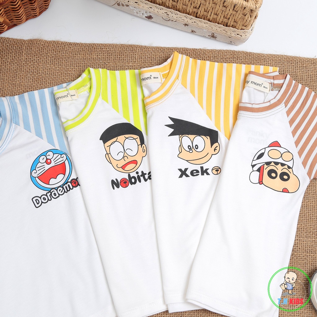 [Bé 7-19kg] XẢ KHO - Bộ ngắn tay thun lạnh phối tay sọc dệt Minky mom cho bé trai bé gái từ 7-19kg