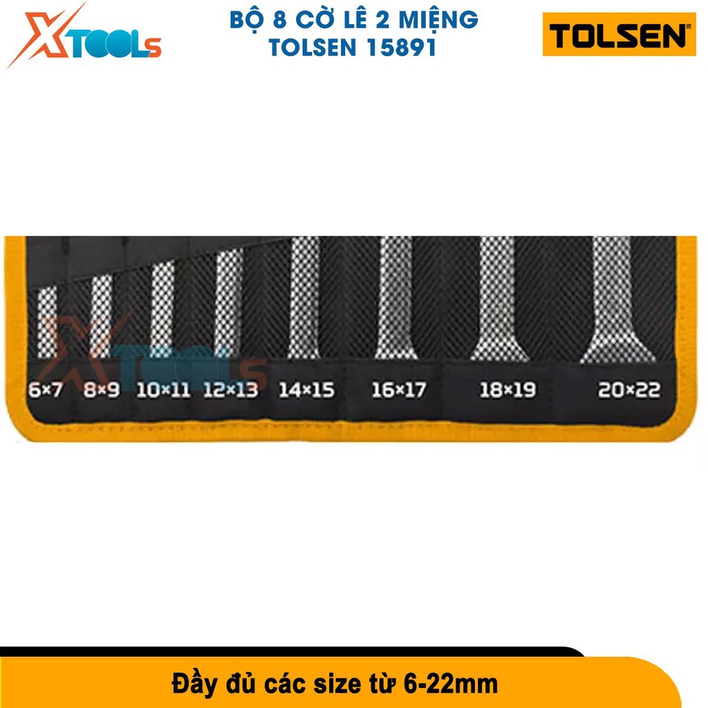 Bộ cờ lê 2 đầu miệng Tolsen 15891 nhiều size từ 6-22mm, thép Cr-V cứng cáp, túi đựng bằng vải [CHÍNH HÃNG][XTOOLS]