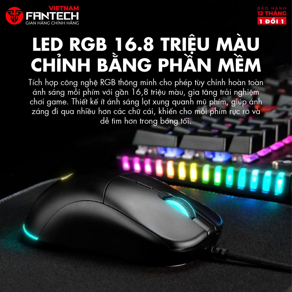 Chuột Gaming Cao Cấp FANTECH UX3 HELIOS 16000DPI Switch Huanno 6 Phím Macro Phần Mềm Tùy Chỉnh Riêng LED RGB