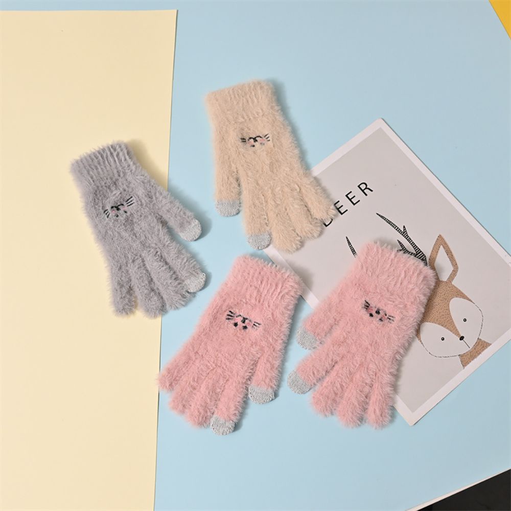 Găng tay lông mềm giữ ấm hình mèo dễ thương có thể dùng màn hình cảm ứng