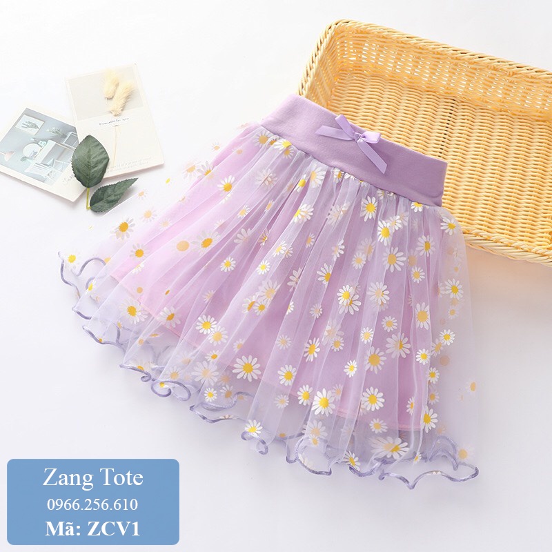Chân váy phối lưới hoa cúc cực xinh cho bé gái chất voan lưới tutu Hàn cao cấp ZCV1 - Zang Tote