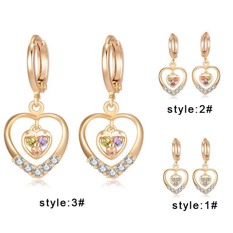 Khuyên tai hình trái tim đính đá nhiều màu sắc thời trang dành cho nữ