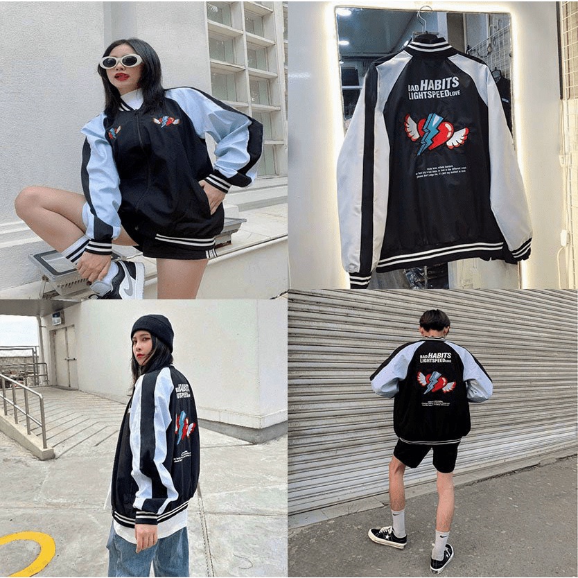 ÁO KHOÁC DÙ NAM UNISEX, ÁO KHOÁC GIÓ BOMBER THÊU TIM CÓ DÂY KHOÁ KÉO TIỆN LỢI M76 [NewUnisex]