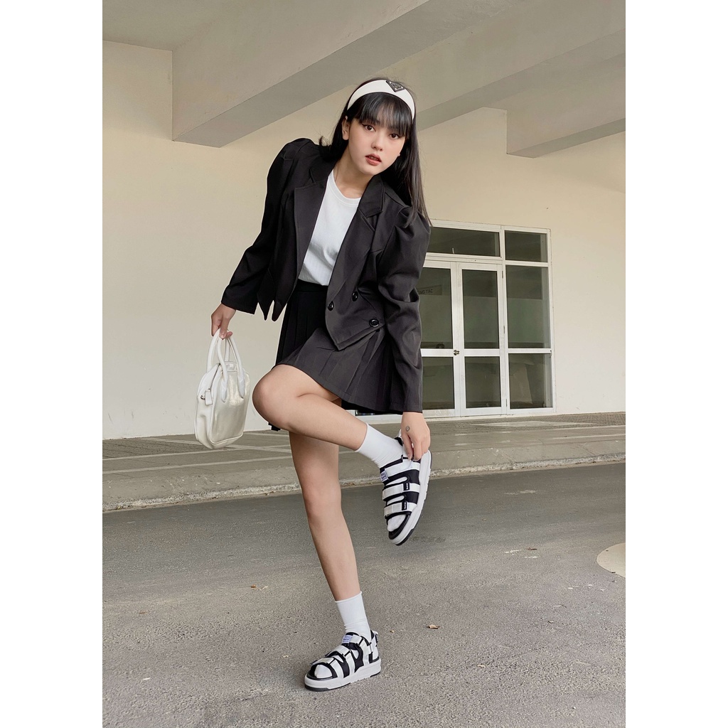 Giày dép sandal nam nữ unisex Buenas SD-6879 học sinh đi học chơi đế cao 3 phân chính hãng màu đen quai trắng