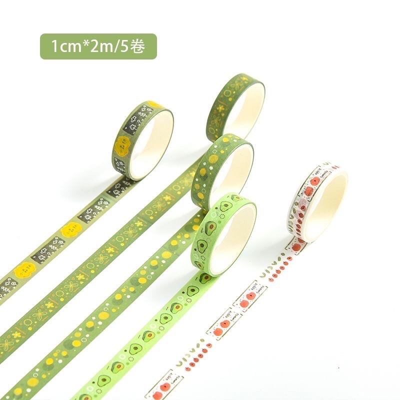 Set 5 Cuộn Washi Tape Băng Dính Trang Trí Sổ Bullet Journal