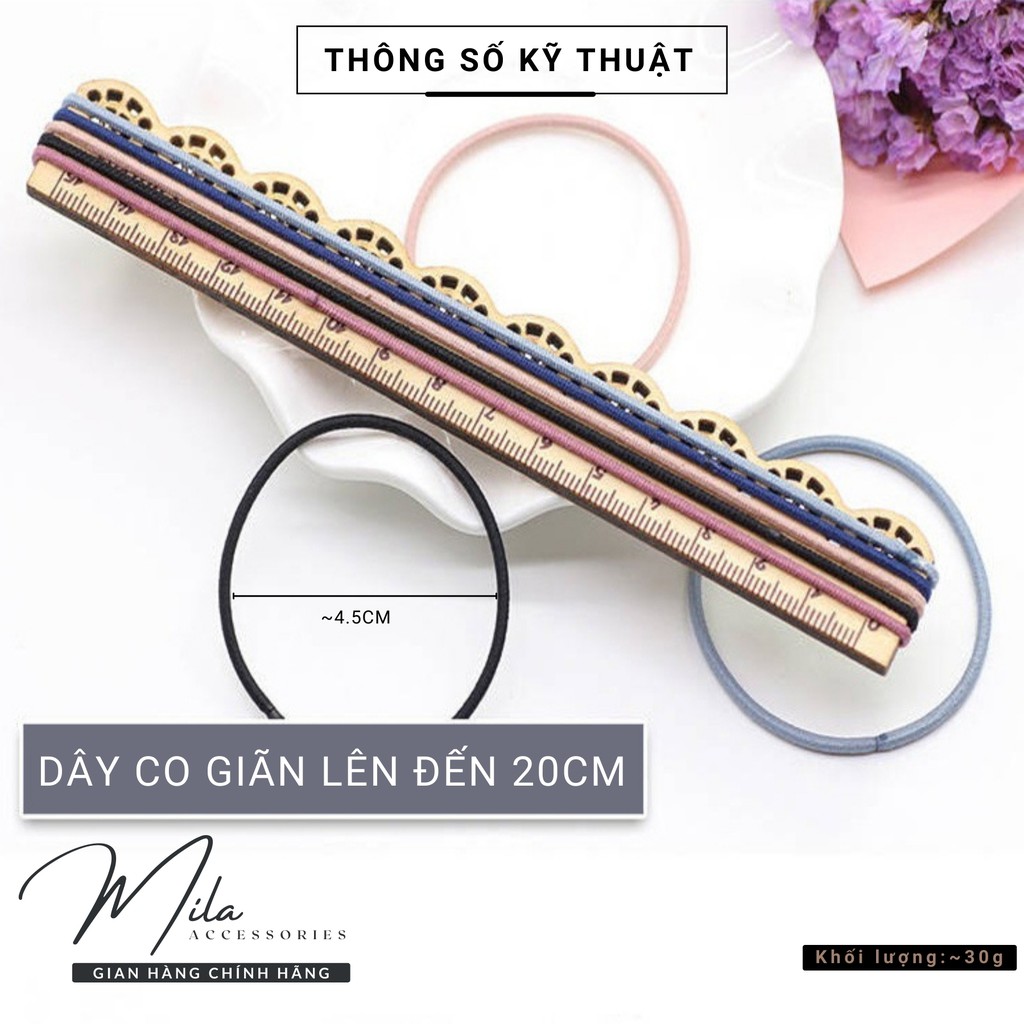 Dây buộc tóc vải cute Hàn Quốc MILA D102 ❤️SET 100 DÂY❤️ chun đơn cực bền co giãn thoải mái kèm túi Zip Mila Accessories