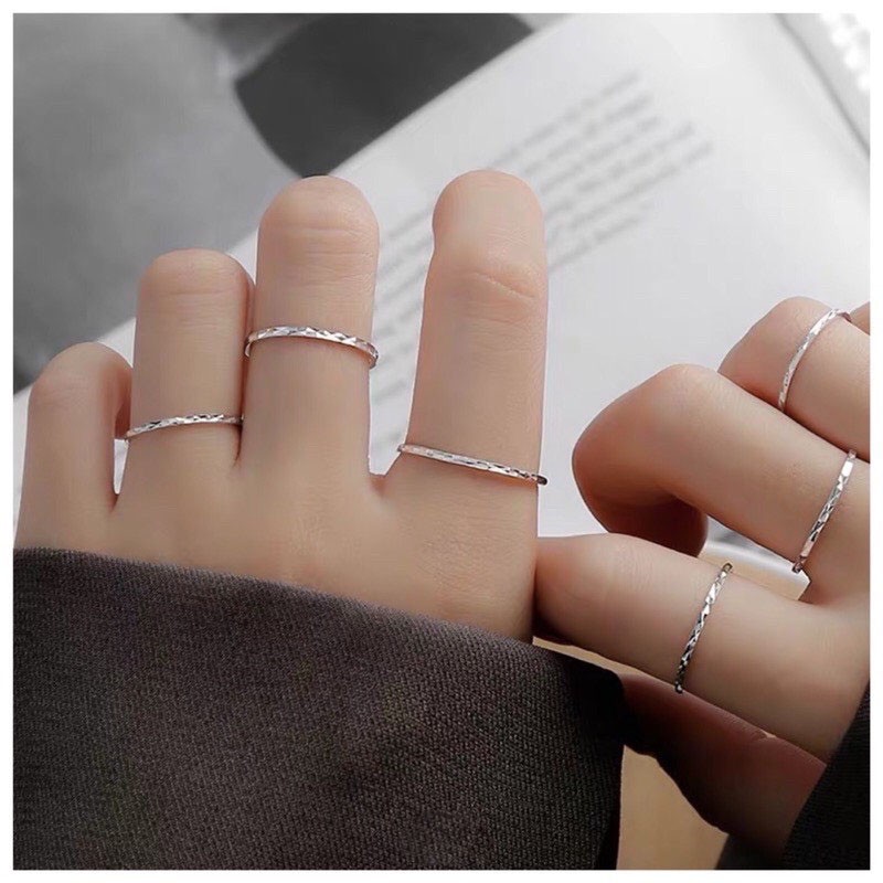 Nhẫn bạc nữ Pansy Store, nhẫn trơn bạc 925 Midi Diamond Ring