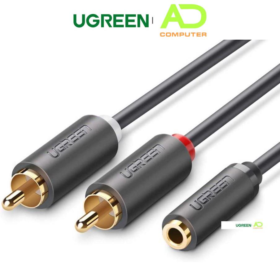 Cáp chuyển âm thanh jack 3.5mm cái sang 2 đầu RCA đực UGREEN AV111 AV198