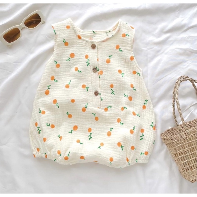 vải xô muslin hình quả quýt cam nền be xô 2 lớp loại 1 mềm mịn