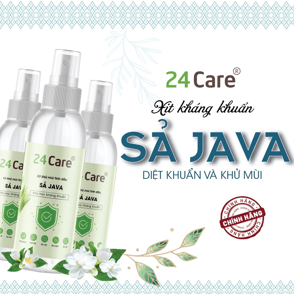 Combo 3 xịt khử mùi thơm phòng Sả Chanh + Sả Java + Sả Hoa Hồng 24Care 50ml/chai