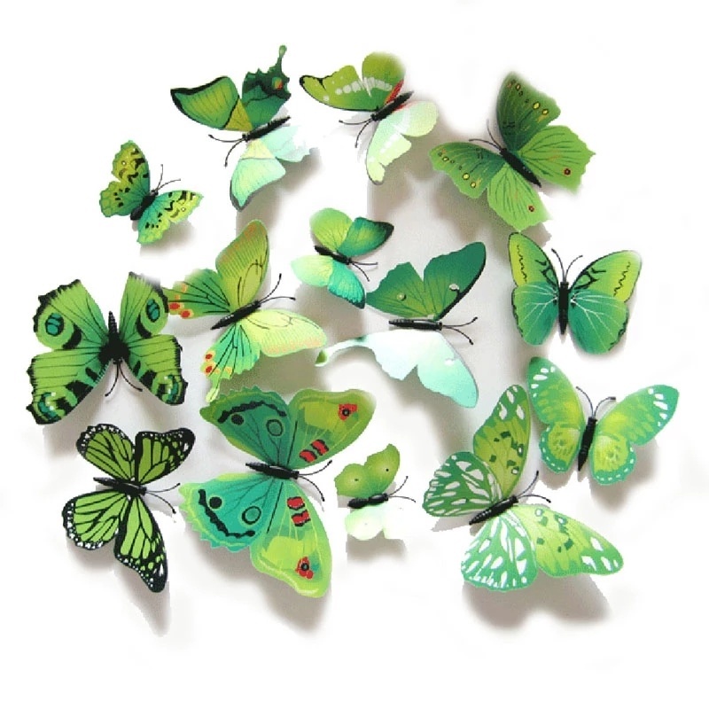 Set 12 Sticker Nam Châm Dán Tủ Lạnh / Tường Trang Trí Hình Bướm 3D Phong Cách Mới
