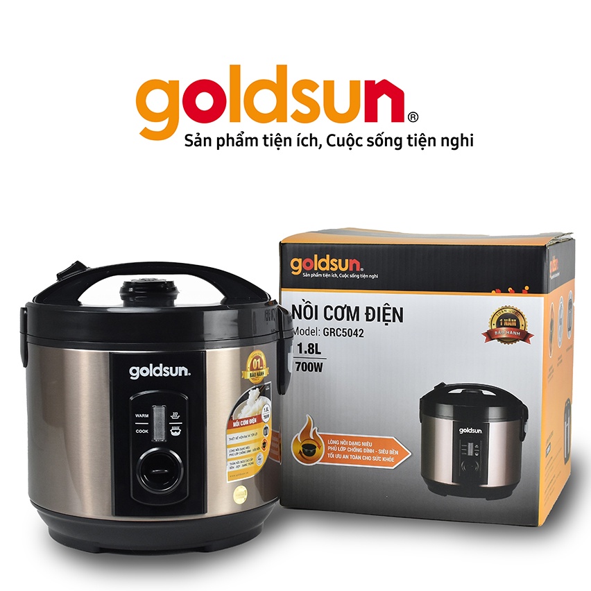 Nồi cơm điện lòng niêu Goldsun Việt Nam GRC5042 - Dung tích 1.8L, lòng nồi dày tới 1.6mm - Bảo hành 12 tháng chính hãng