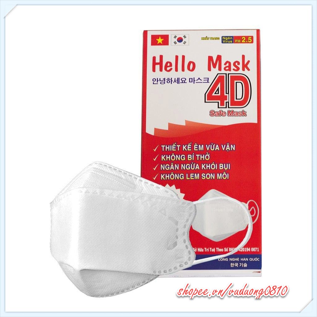 Khẩu trang 4D kháng khuẩn Hello Mask (10c/hộp)