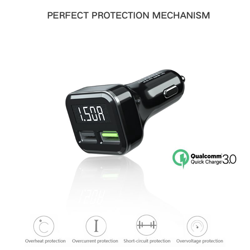 QUU* Quick Charge 3.0 Dual USB Car Charger LED Voltage Current Display For iPhone HTC