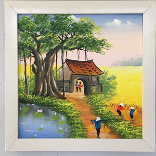 TRANH SƠN DẦU LÀNG QUÊ(35x35cm đã gồm khung)