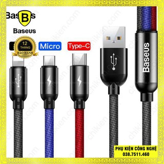 Cáp sạc 3 đầu Three Primary Colors 3 in 1 Cable chính hãng Baseus