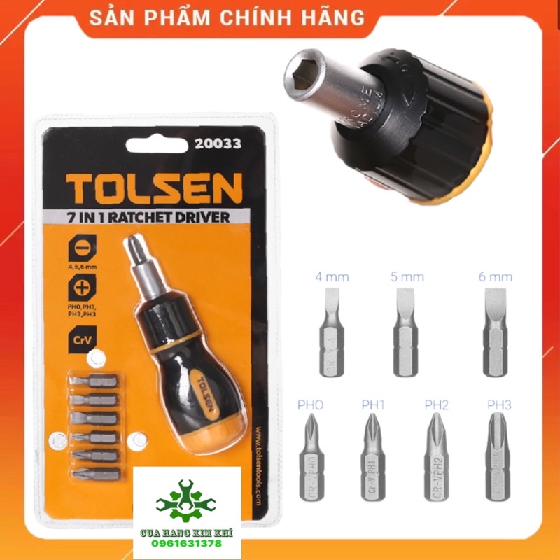 Bộ tô vít lùn tự động đa năng 7 trong 1 Tolsen, tua vít dẹp và bake đầu ngắn, thép CR-V cao cấp - Tiêu chuẩn Châu Âu