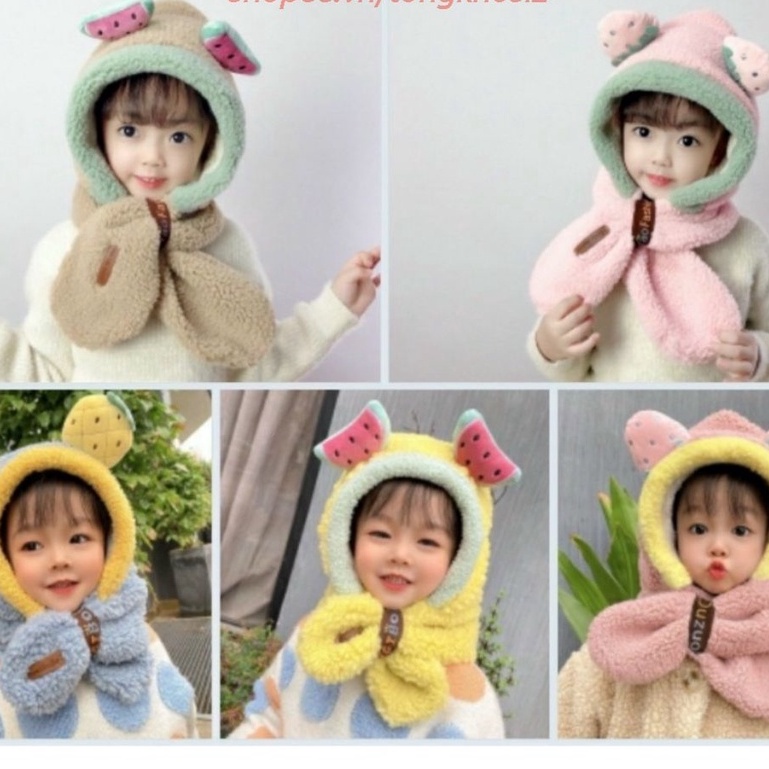 (Bán Buôn Sỉ) Mũ Lông Kèm Khăn Quàng Cổ 2 Trong 1 Phong Cách Hàn Quốc Xinh Xắn Cho Bé