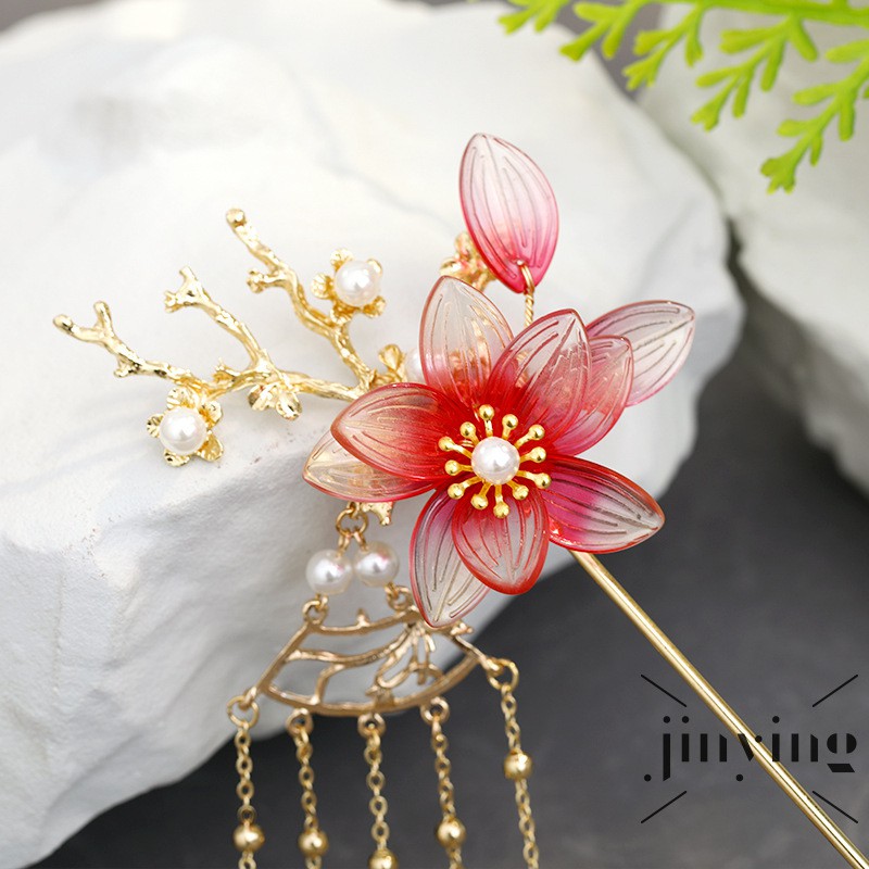 GETNOIVAS Trâm cài tóc đính hoa ngọc bích giả phong cách Trung Hoa cổ điển