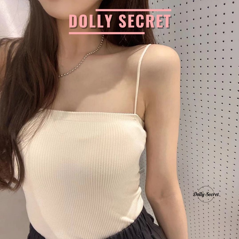 Áo hai dây nữ quây ngực có mút ngực chất len tăm cao cấp thoáng khi dáng croptop dài DOLLY SECRET A19