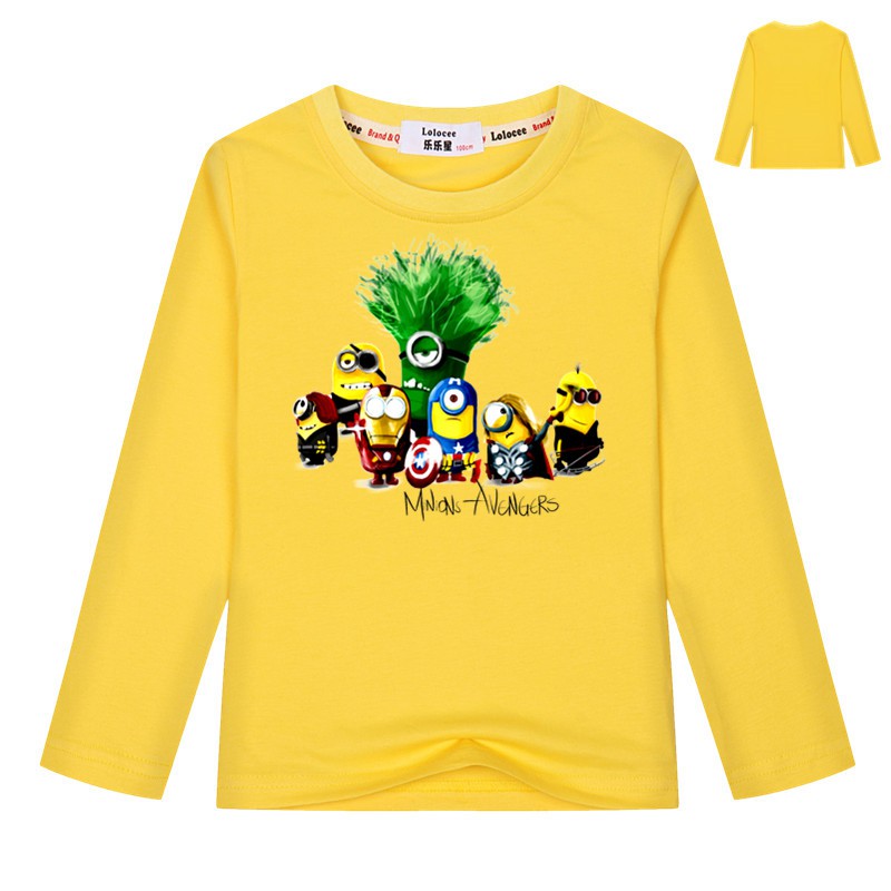 Áo Thun 100% Cotton Tay Dài Có In Hình Minion Ngộ Nghĩnh Cho Bé Từ 5-12 Tuổi